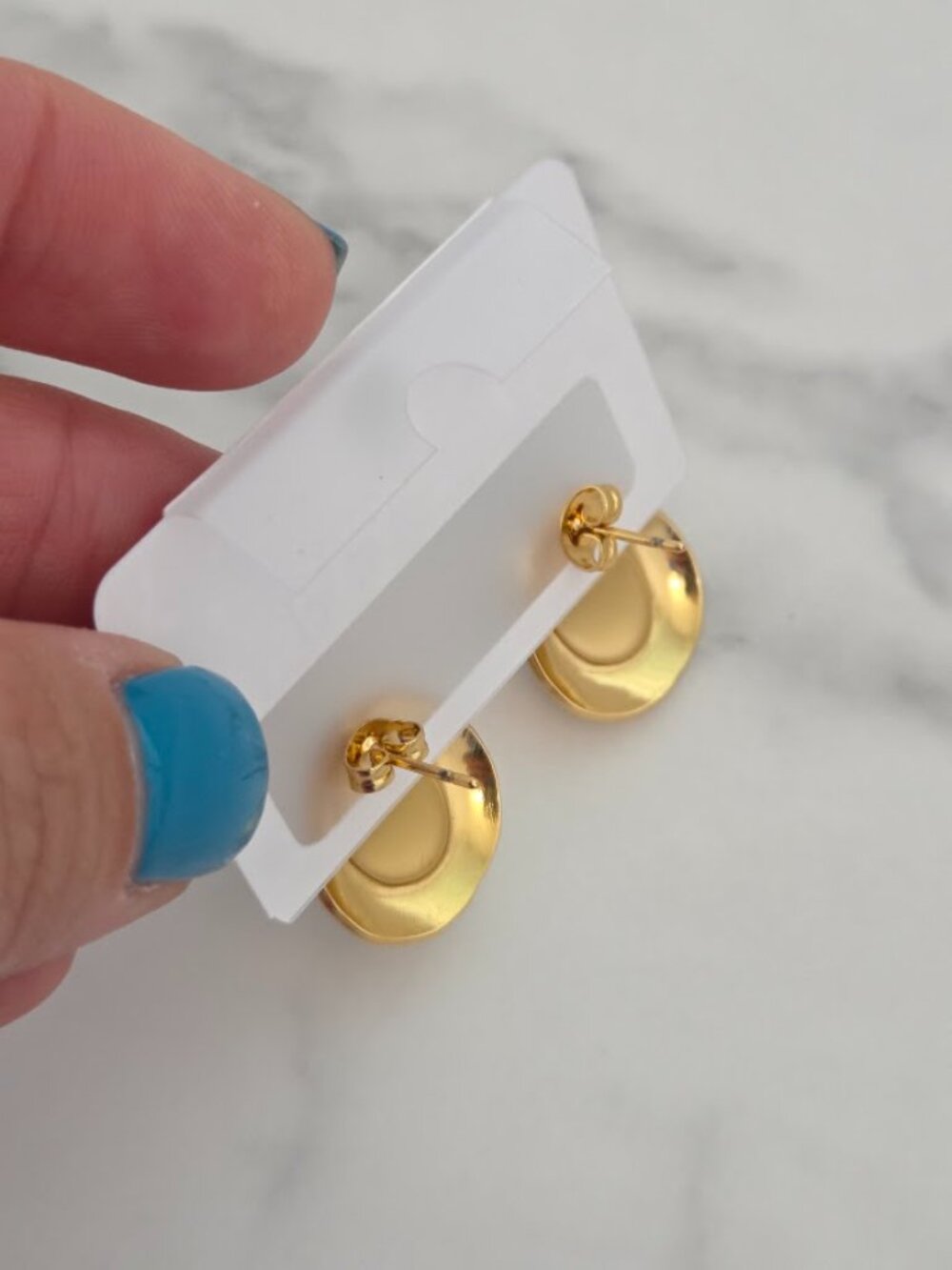 Light Blue Teardrop Stone Gold Stud Statement Earrings - Picture 3 of 12
